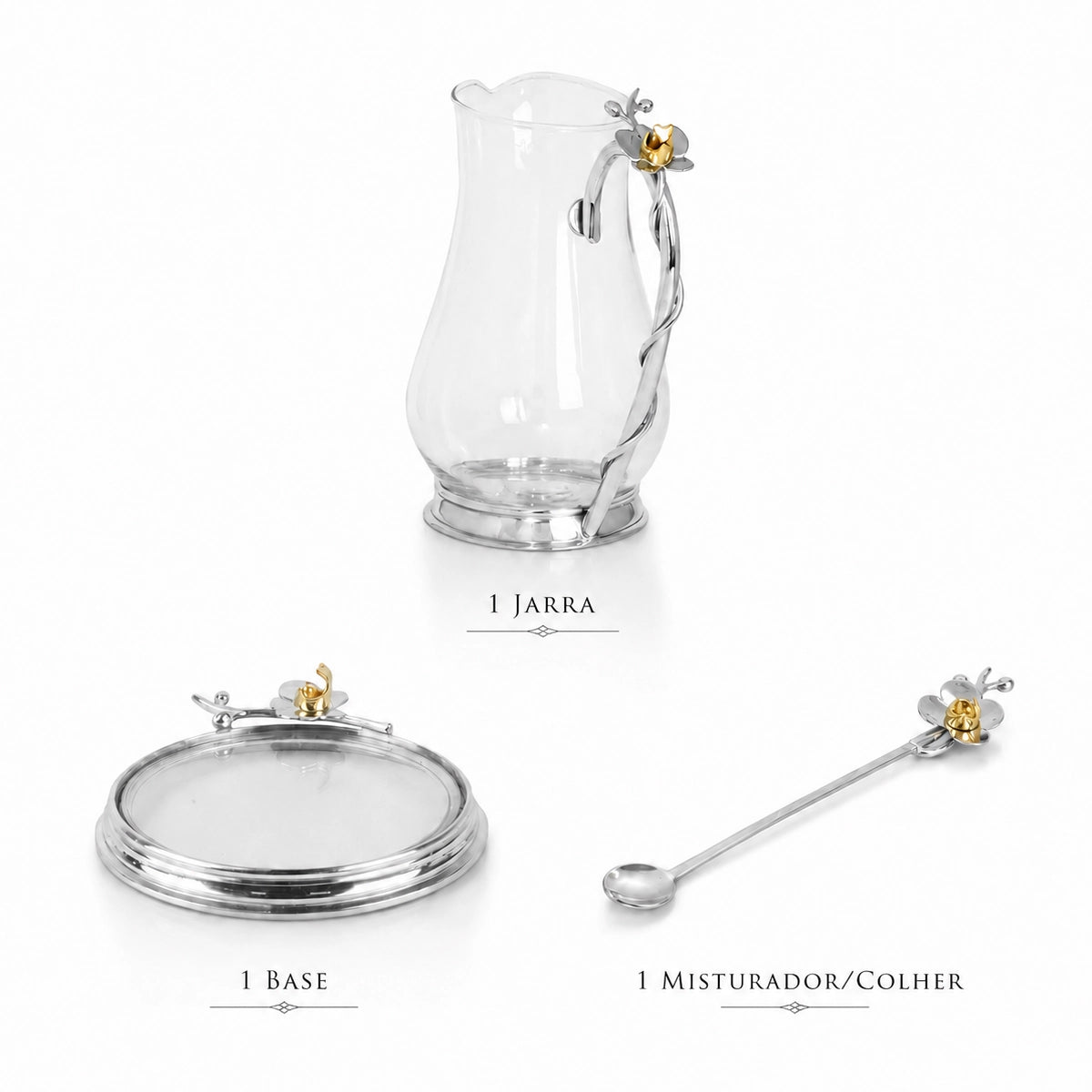 Conjunto Jarra Orquídea 2L com Base e Misturador em Estanho