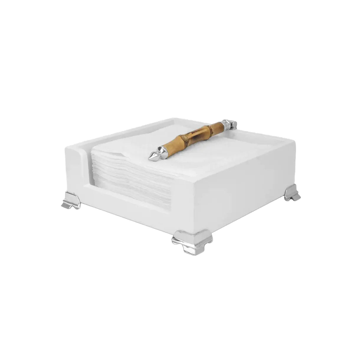 Porta Guardanapo Branco Pequeno Bambu (15 x 15)