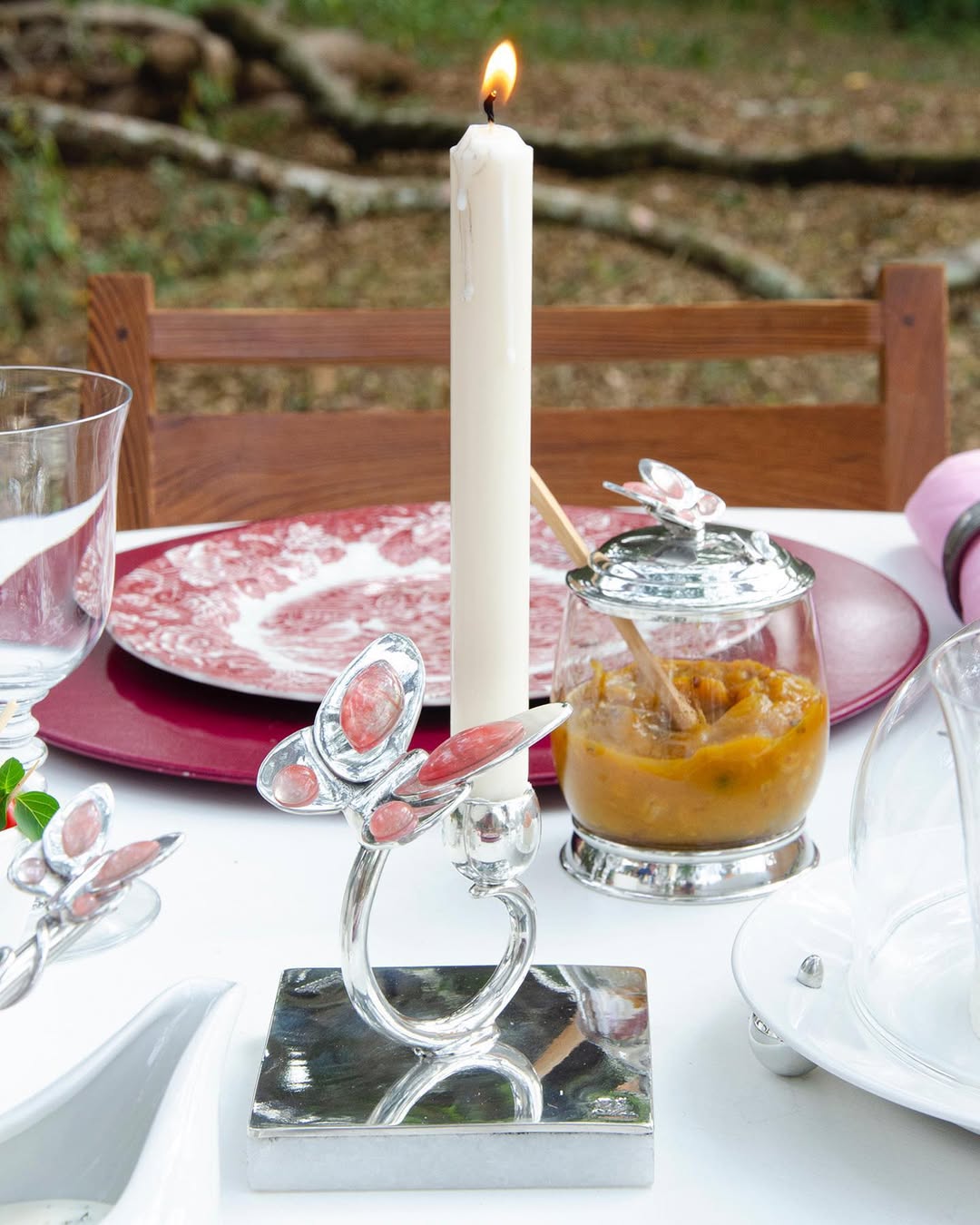 Castiçal Maior Pink Butterfly